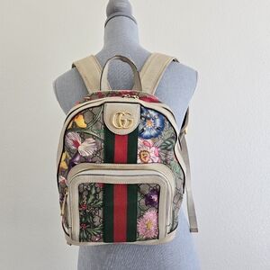 Gucci New Ophidia Flora Gg Supreme Canvas Brown Off White Beige Backpack